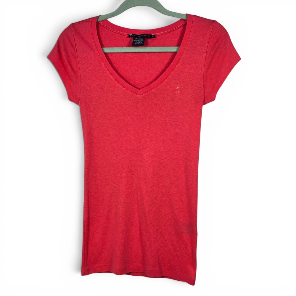 Ralph Lauren Sport Womens Pink Pima Cotton Lyocell V-Neck T-Shirt Size M
